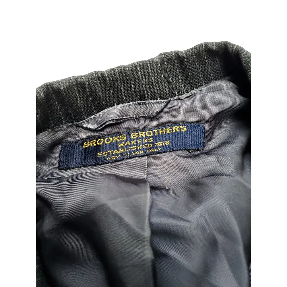 VTG Brooks Brothers 2pc Suit Wool Poly Gray Pinstripe Jacket 41ML Pants 37x27